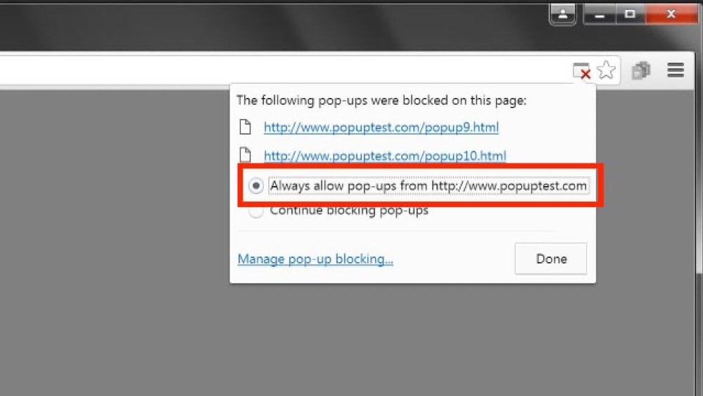 remove pop up blocker chrome